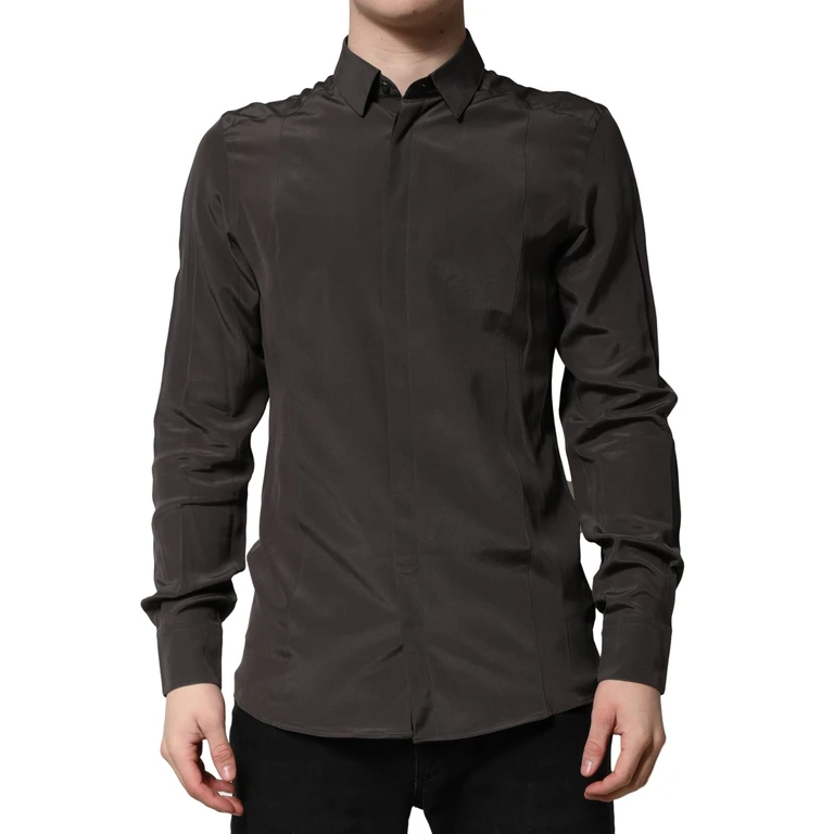 Dolce & Gabbana Dark Brown Silk Gold Men Dress Formal Shirt - Men