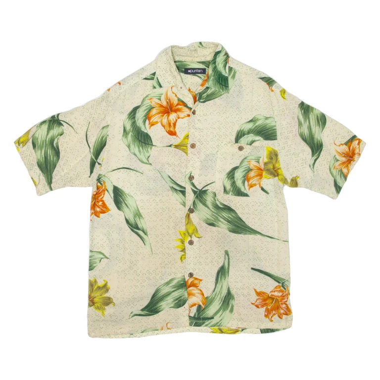 PURITAN Mens Hawaiian Shirt Green Floral S