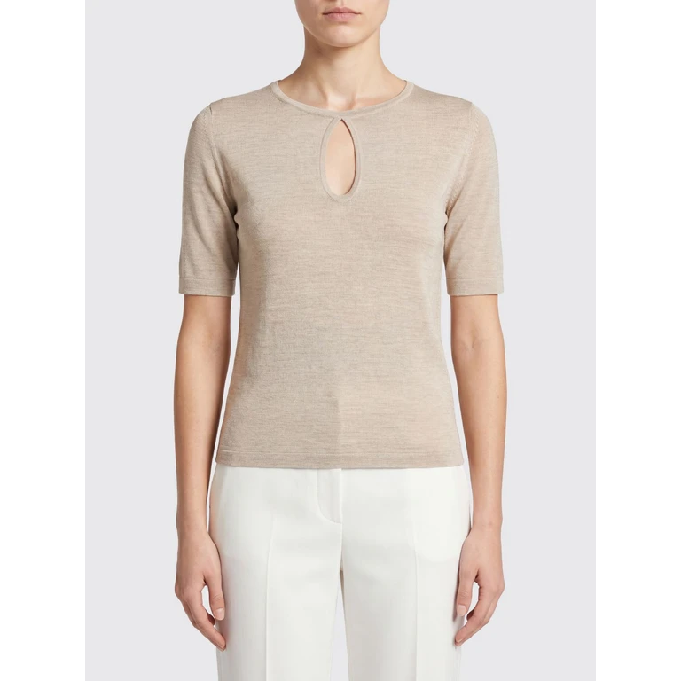 Slim Fit Short-Sleeved Pure Silk Top with Crew Neck (2611361029600001)
