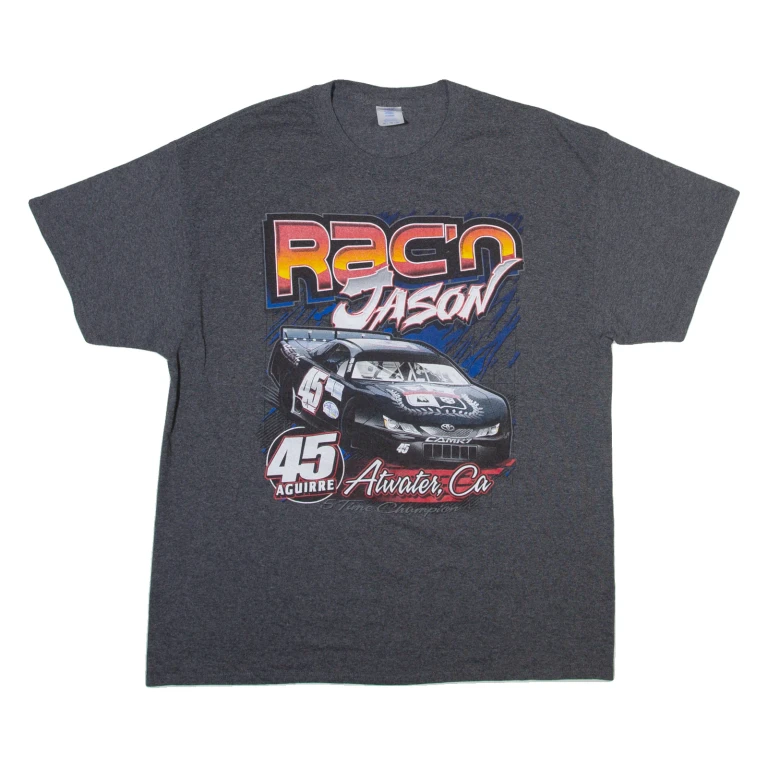 PORT AND COMPANY Racing Mens T-Shirt Grey XL