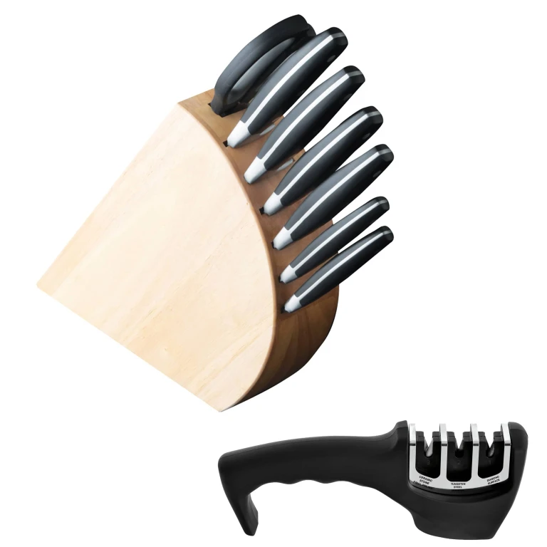 Forged 9pc Stainless Steel Knife Block Set with 3-in-1 Sharpener