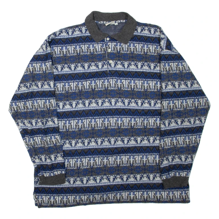 BLUE RIVER Fair Isle Mens Sweatshirt Blue Collared L