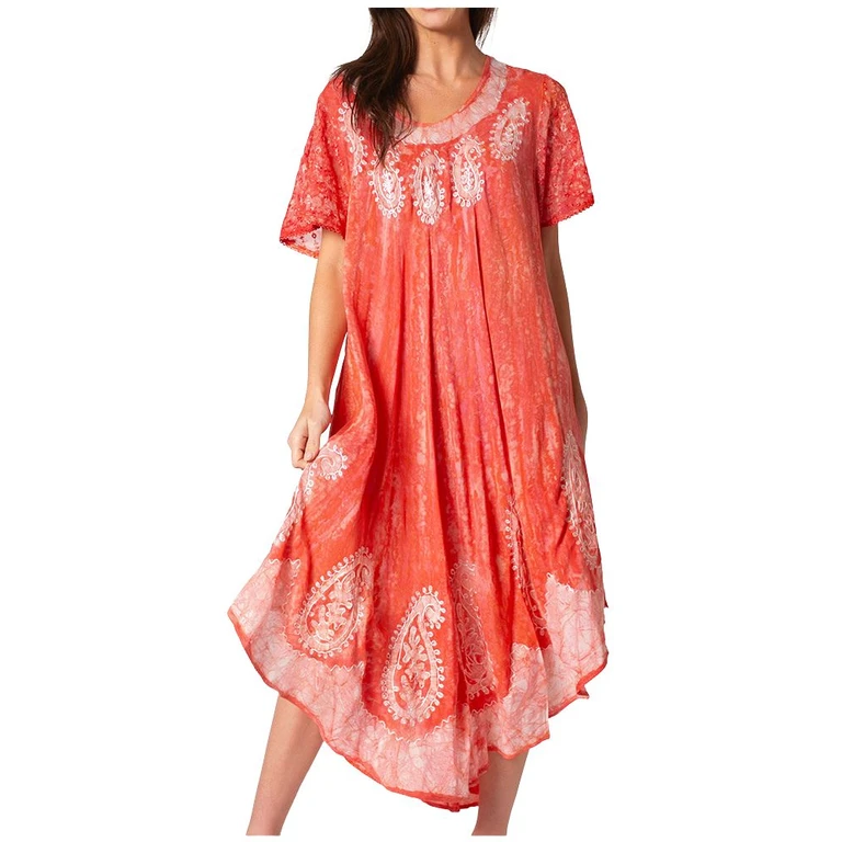 Sakkas Bree Long Embroidered Cap Sleeve Marbled Dress