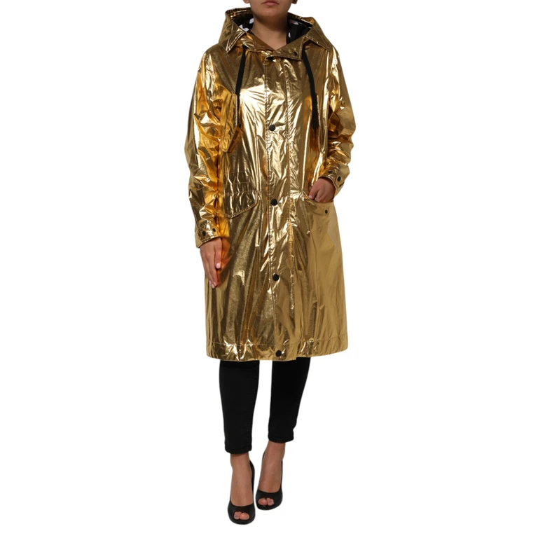 Dolce & Gabbana Gold Hooded Long Sleeves Trench Coat Jacket Polyester Clothing - Women