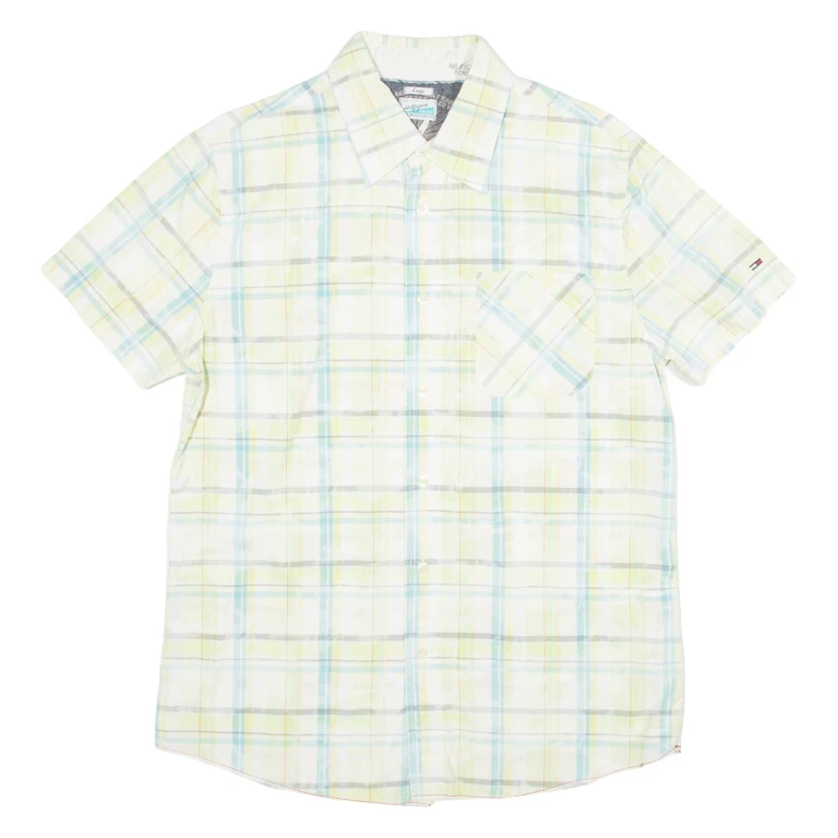 TOMMY HILFIGER Mens Shirt Yellow Plaid L