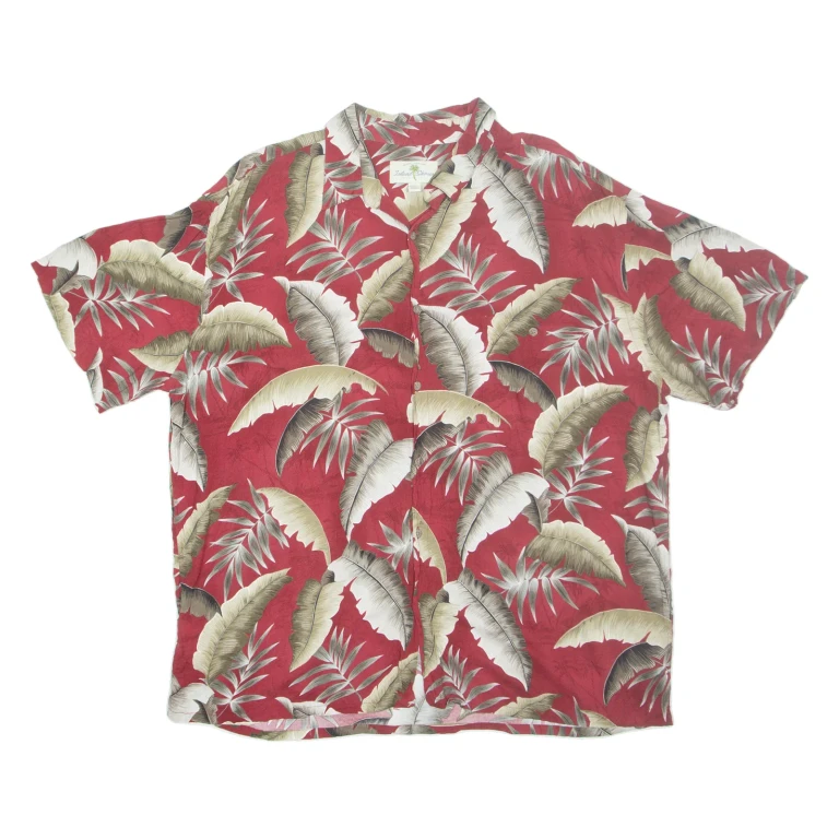 ISLAND SHORES Mens Hawaiian Shirt Red Floral 2XL