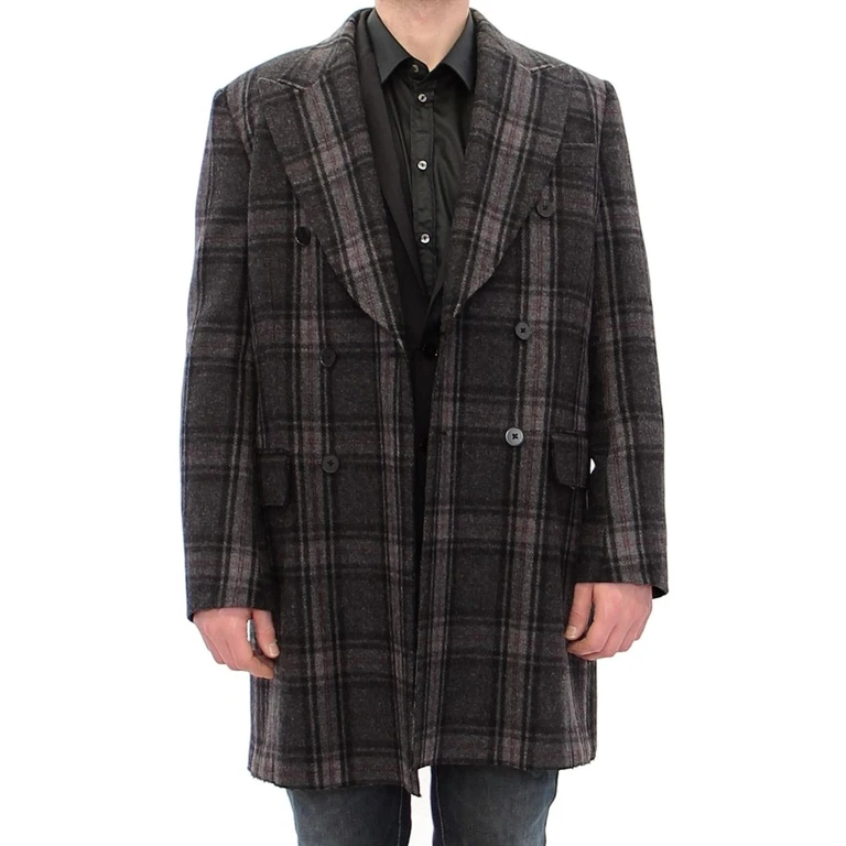 Dolce & Gabbana Gray Double Breasted Coat Jacket Nylon Clothing - Men