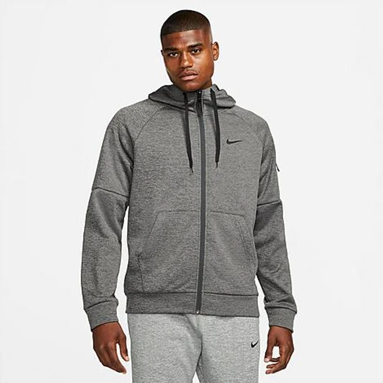 Men's Therma-FIT Full-Zip Hoodie in Charcoal Heather/Dark Smoke Grey/Black Size: XS