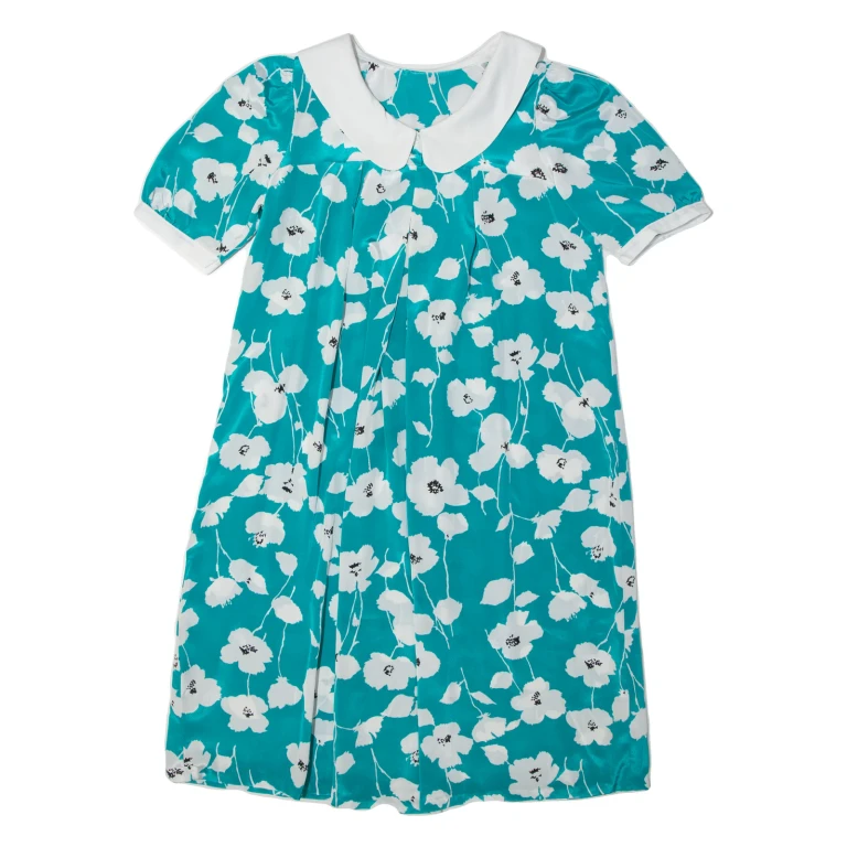 Womens Day Dress Blue 90s Floral Short Sleeve Midi M (TT2-090924-5478)