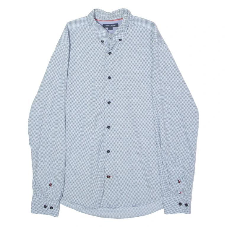 TOMMY HILFIGER Mens Shirt Blue Chevron Long Sleeve M