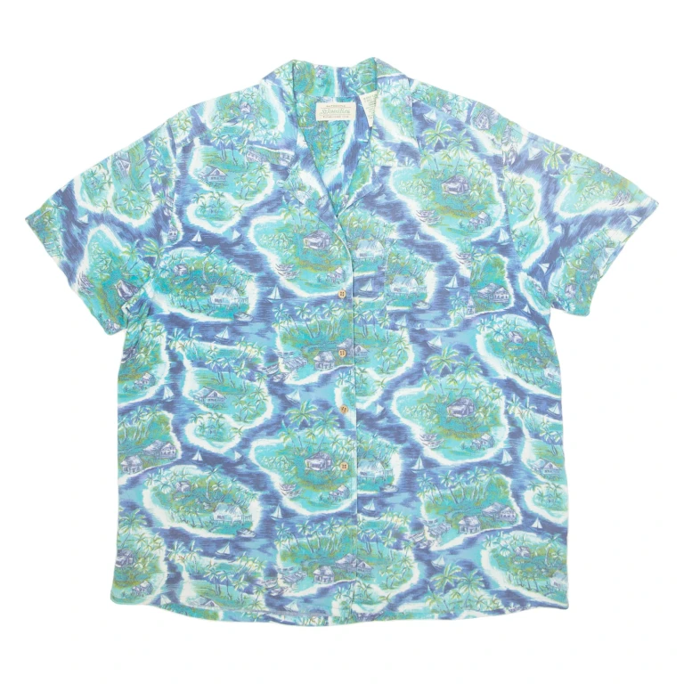 ST JOHN'S BAY Mens Hawaiian Shirt Blue Crazy Pattern L