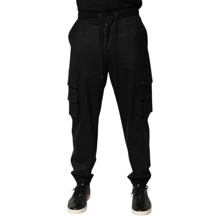 Dolce & Gabbana Solid Black Cargo Jogger Men Sweatpants Pants Cotton Nylon - Men
