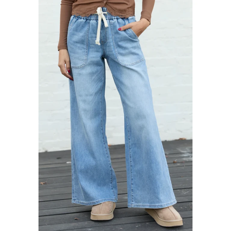 Lottie Wide Leg Cropped Tie Jeans