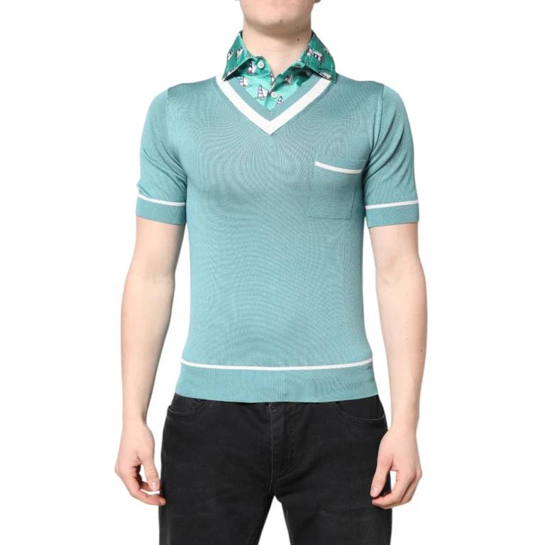 Dolce & Gabbana Green Printed Collared Short Sleeve T-Shirt Silk - Men
