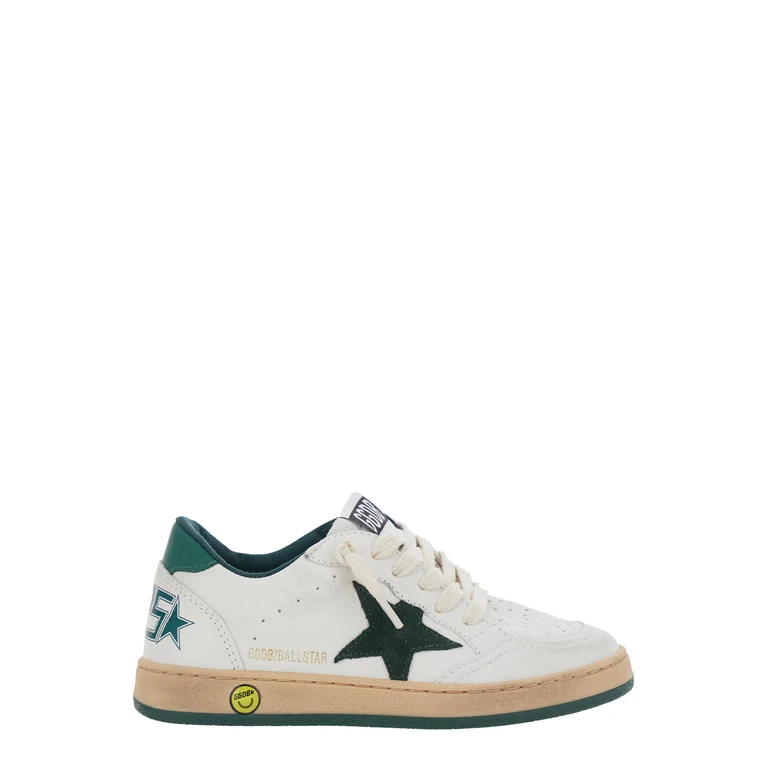Golden Goose Kids Sneaker Ballstar Low Top with Star Patch on the Side and Maxi Lettering Back in White Leather for Kids Goat Cow - Kids