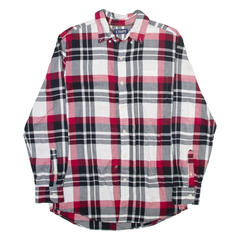 CHAPS Mens Flannel Shirt Grey Plaid Long Sleeve M