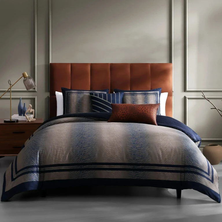Dark Blue Animal Prints 5 Piece Reversible Comforter Set