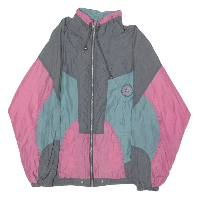 FREESTYLE BEACHWEAR Womens Shell Jacket Black 80s Colourblock XL