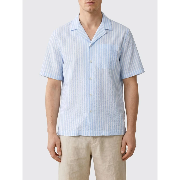 Striped Cotton Bowling Shirt with Cuban Collar and Short Sleeves (265404511)