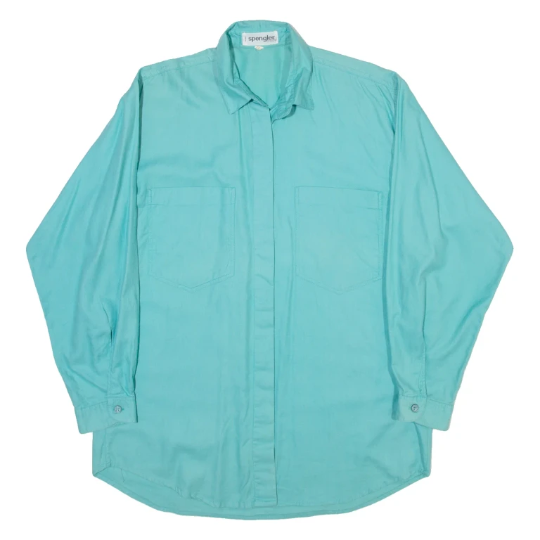 SPENGLER Womens Plain Shirt Blue Long Sleeve S