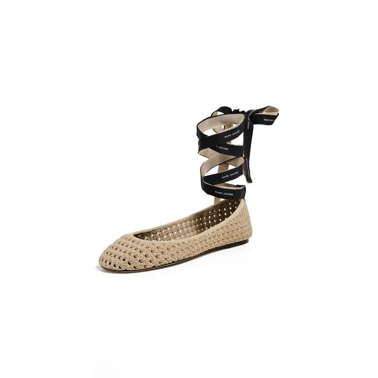 Marc Jacobs The Logo Ribbon Ballerina Flats Champagne 35