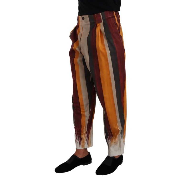 Dolce & Gabbana Multicolor Striped Cotton Tapered Trouser Pants Flax - Men