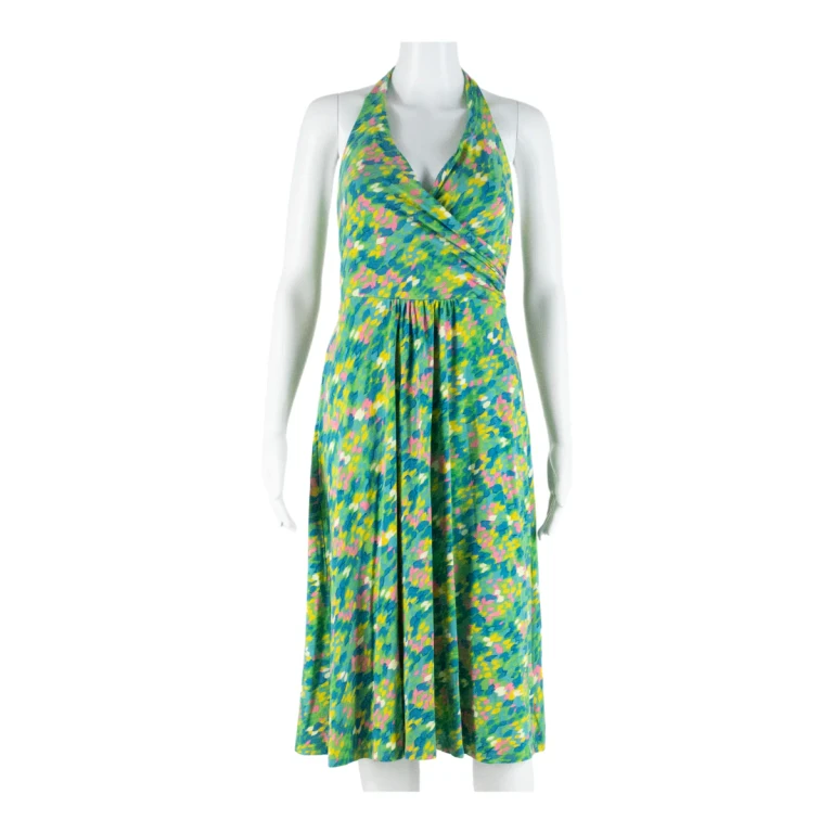 BODEN Womens Day Dress Green Viscose Crazy Pattern Sleeveless Knee Length UK 12