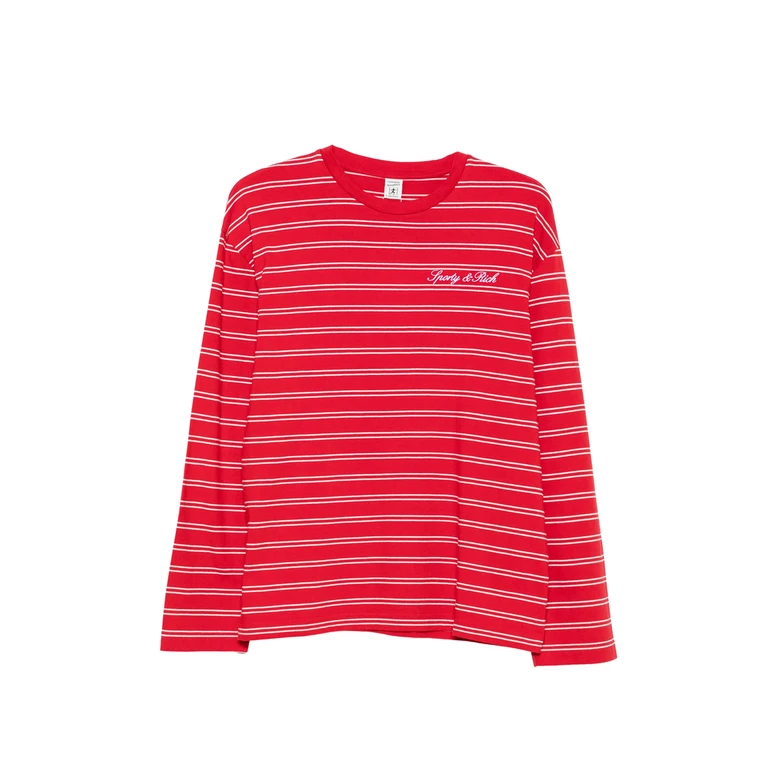 Sporty & Rich Striped Logo-embroidered Long-sleeve Cotton T-shirt