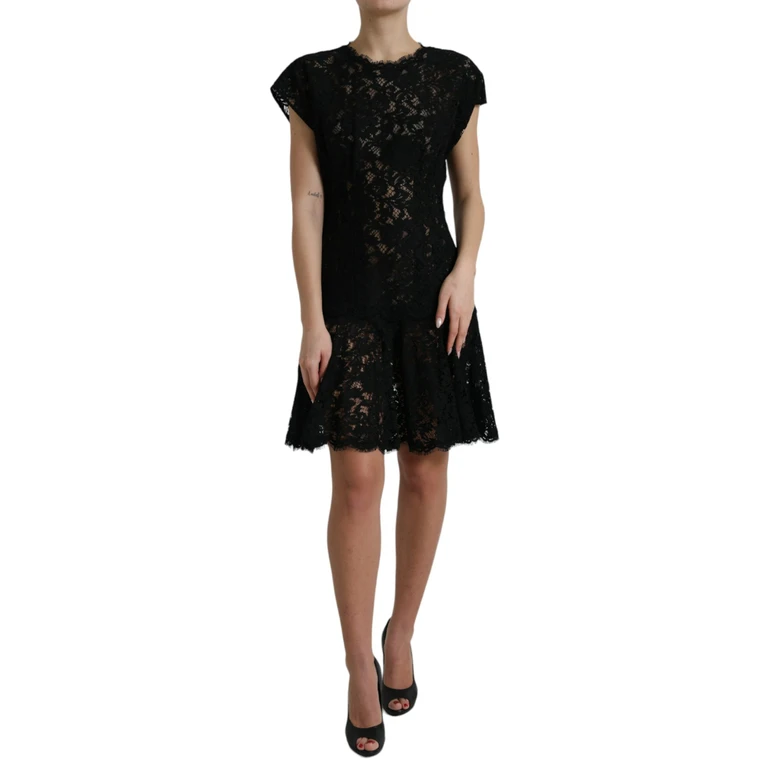 Dolce & Gabbana Black Floral Lace Cotton A-Line Mini Dress Nylon Viscose - Women