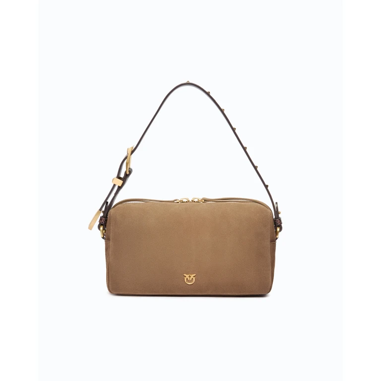 Sac Boston à bandoulière moyen en daim effet spray