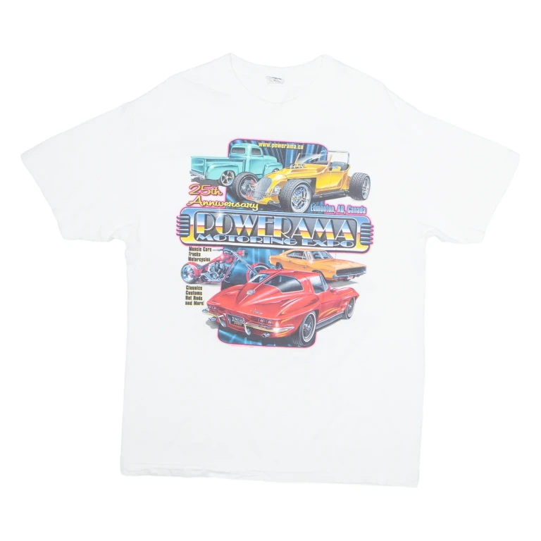 ALSTYLE Powerama Motoring Expo Mens T-Shirt White USA L