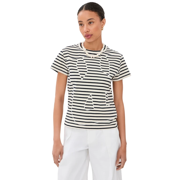 Wales Bonner Crown Cropped T-Shirt IVORY / NAVY L