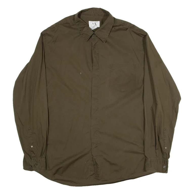 ARMANI EXCHANGE Mens Plain Shirt Green Long Sleeve XL