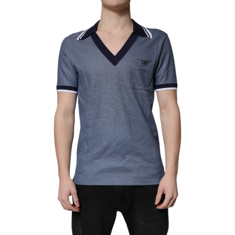 Dolce & Gabbana Blue Collared V-Neck Silk Blend Polo T-Shirt Cotton - Men