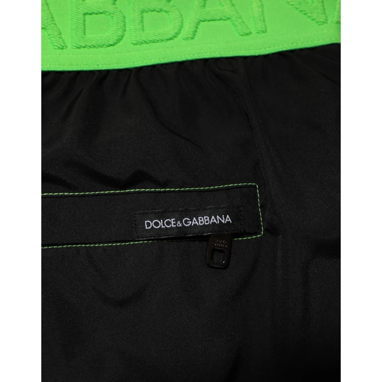 Dolce & Gabbana Black Green Logo Waistband Beachwear Short Swimwear And Nylon - Men