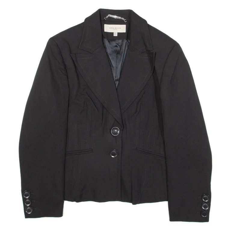 KAREN MILLEN Womens Blazer Jacket Black Knit Wool UK 14