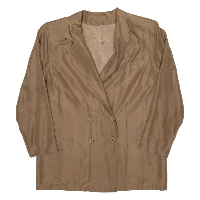 Womens Blazer Jacket Brown Satin Silk M