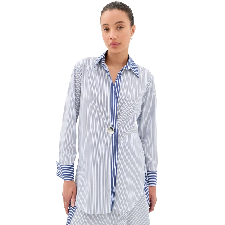 Marques'Almeida Patchwork Overlapping Front Tailored Shirt Blue Stripe 6