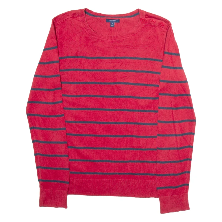 NAUTICA Womens Jumper Red Striped Tight Knit M