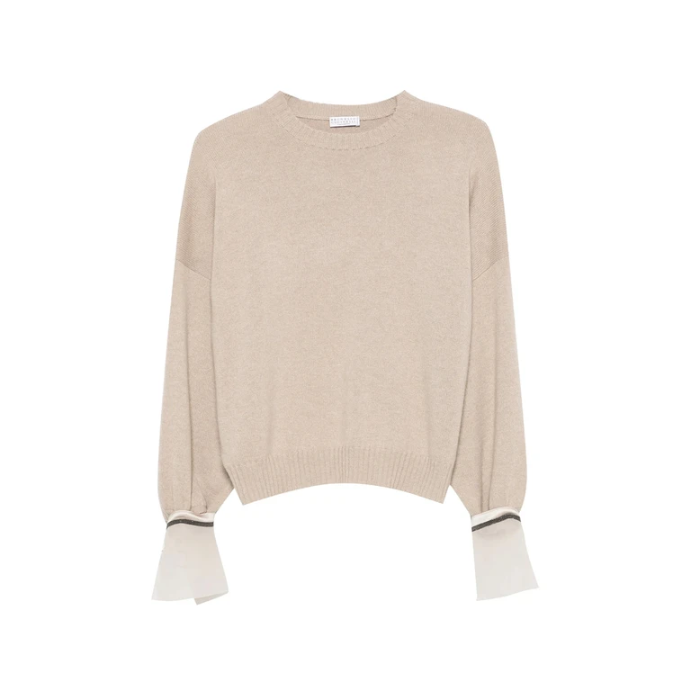 Brunello Cucinelli Monili-embellished Panelled-cuff Sweater