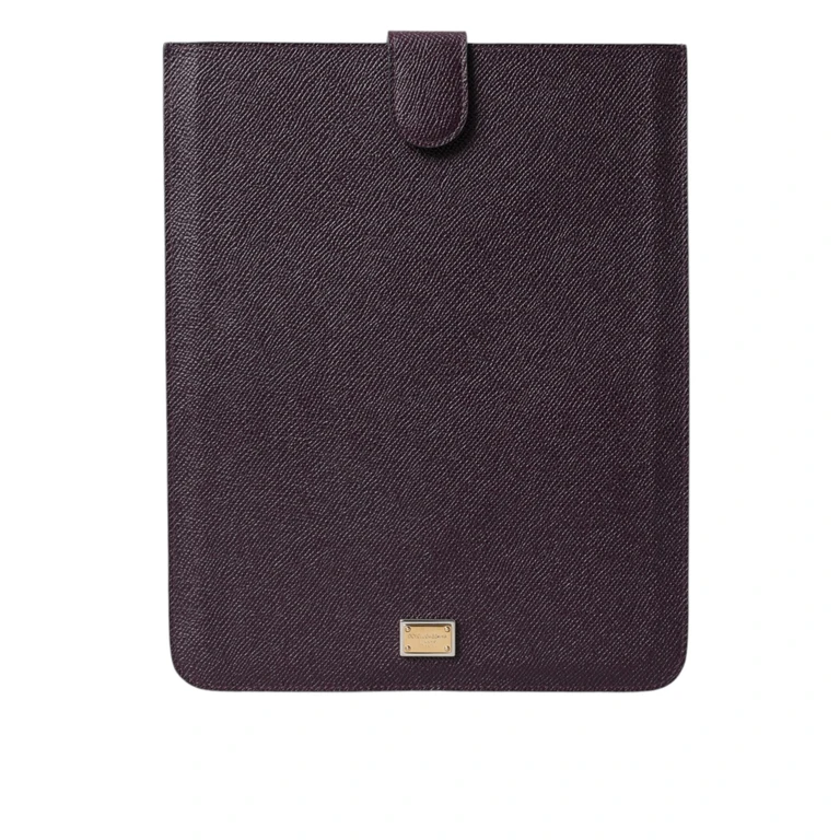 Dark Brown Leather Logo Plaque Cover Sleeve Tablet Case Accessory - Women