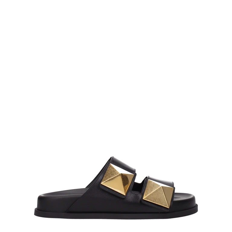 Valentino Garavani Black Leather Slippers - Women