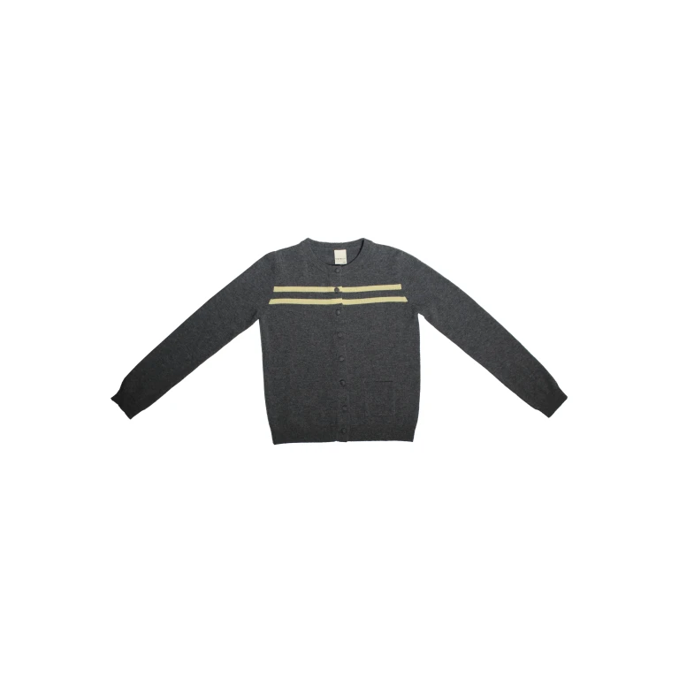 Cashmere Wool Stripe Cardigan in Charcoal/Butter