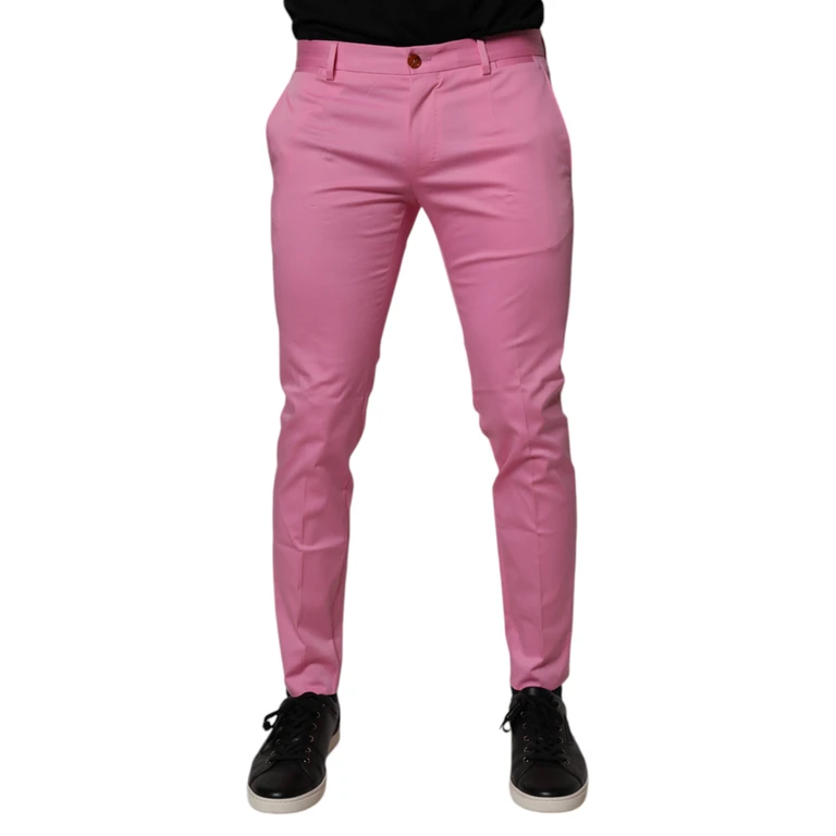 Dolce & Gabbana Pink Cotton Slim Fit Men Dress Formal Pants Elastane - Men