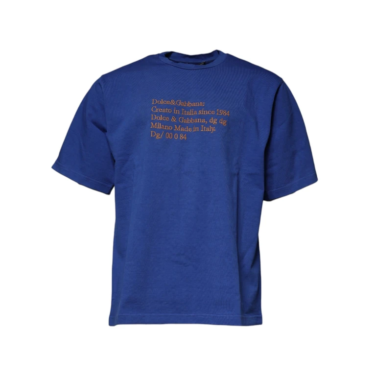 Dolce & Gabbana Blue Graphic Print Cotton Crew Neck T-Shirt - Men