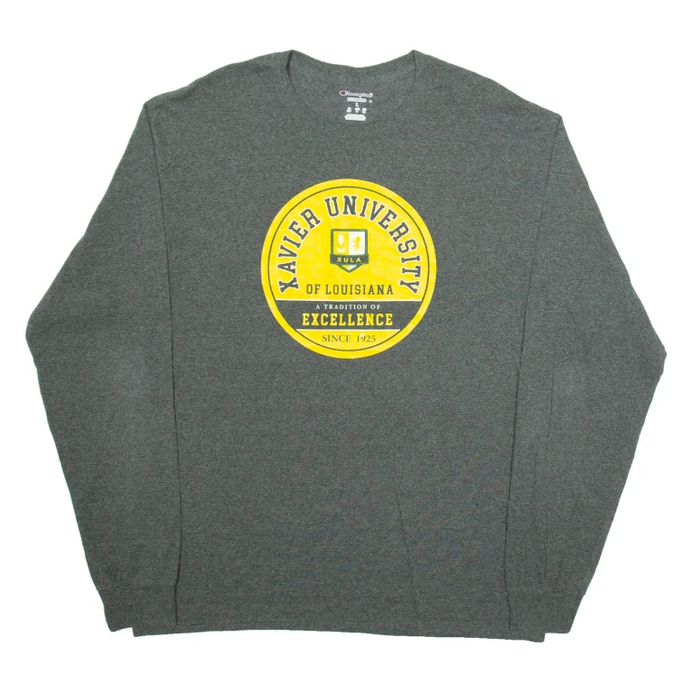 CHAMPION Xavier University Of Louisiana Mens T-Shirt Grey Long Sleeve USA L