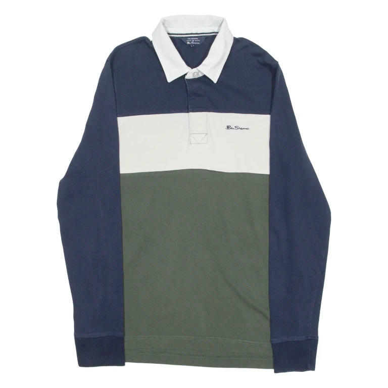 BEN SHERMAN Mens Polo Shirt Green Long Sleeve S