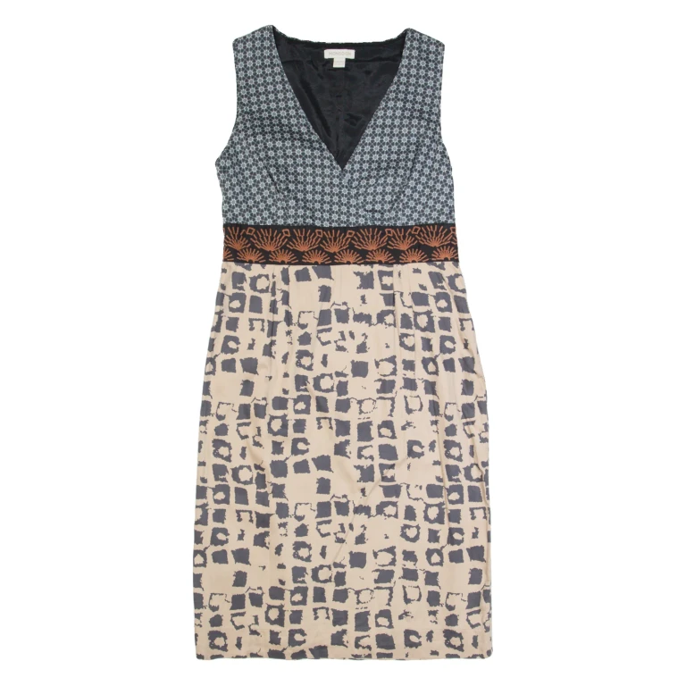 MONSOON Womens Pencil Dress Cream Crazy Pattern Sleeveless Midi UK 12