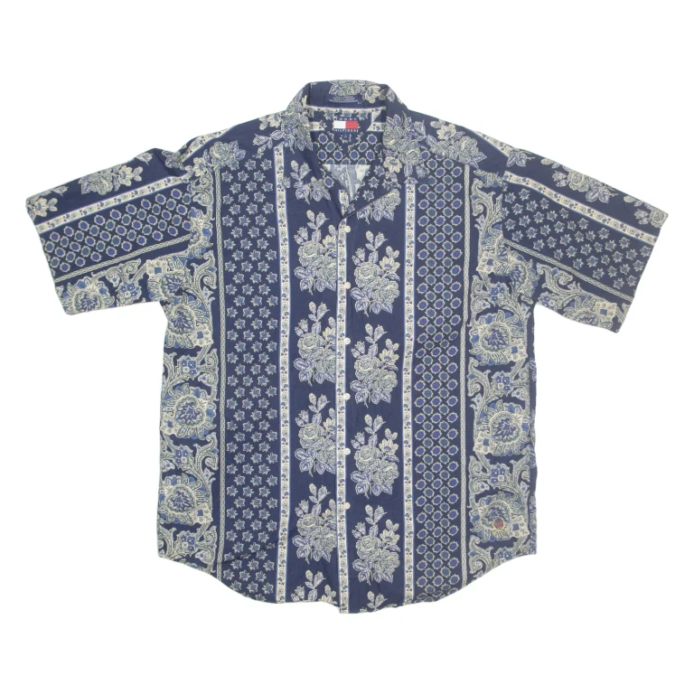 TOMMY HILFIGER Mens Shirt Blue Crazy Pattern L