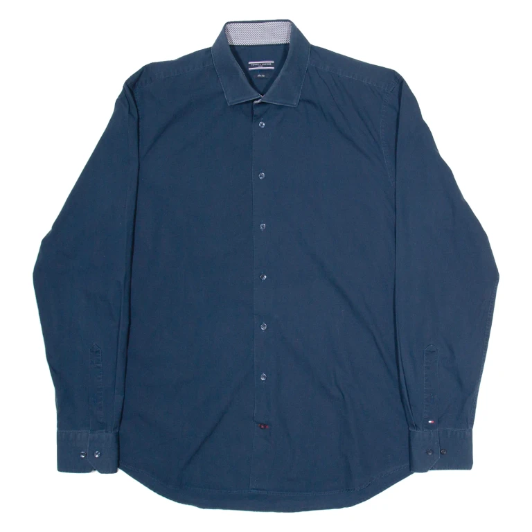 TOMMY HILFIGER Slim Fit Mens Plain Shirt Blue Long Sleeve L